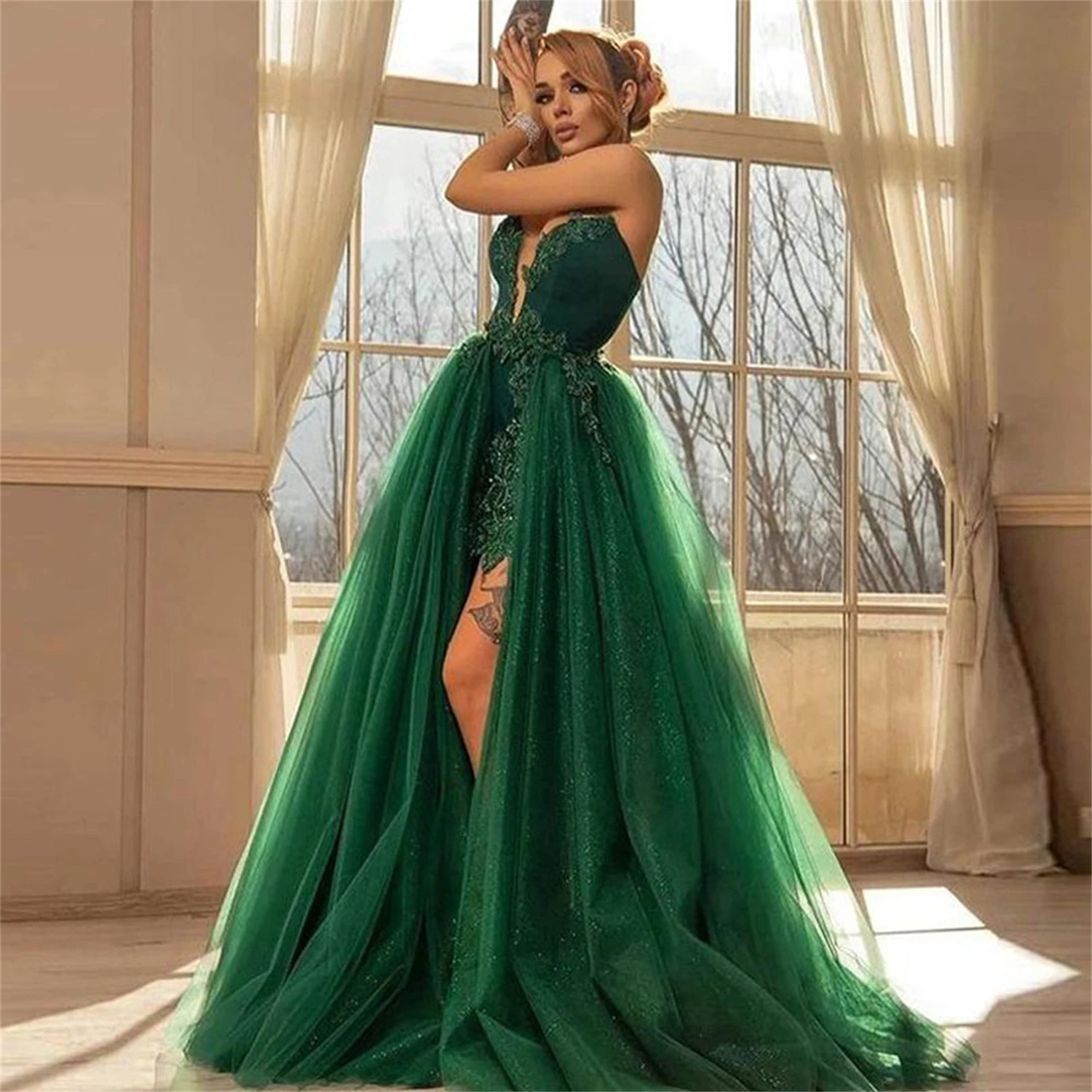

Morning Light Women's Luxury Party Dress Party Evening Elegant Luxury Celebrity Green Long Dresses for Special Events Sexy Prom
