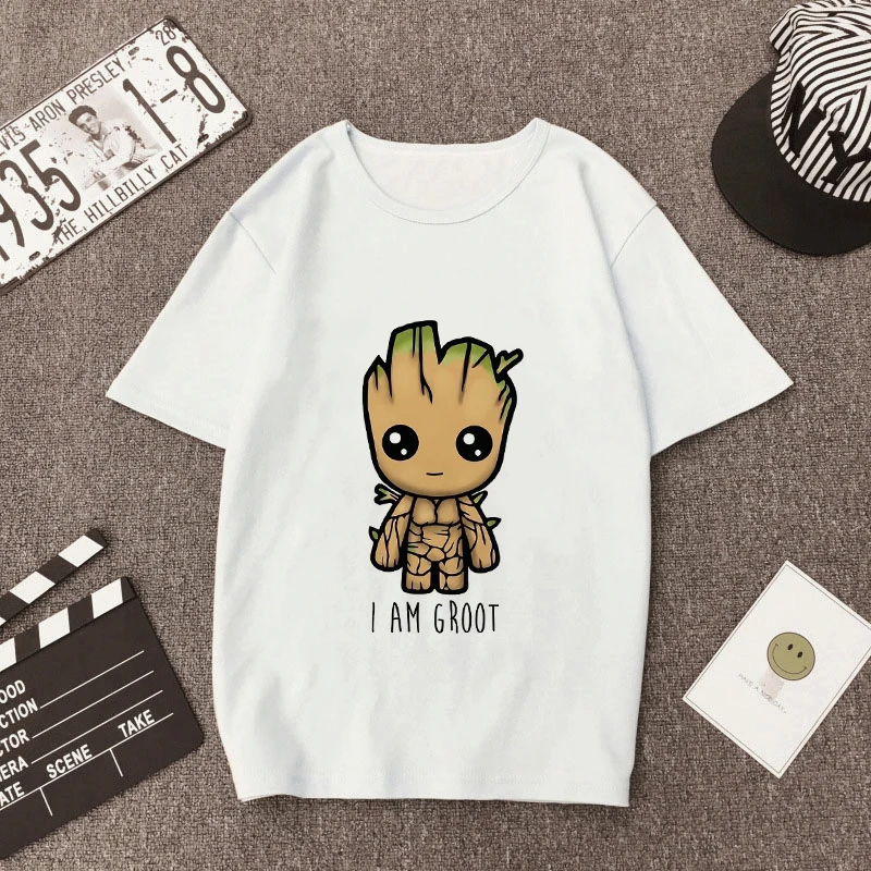 Maglietta Disney Marvel Maglietta Oversize Da Donna Cute Groot Print Stile Coreano Fashion Femme Vetement White Streetwear Top Allentato