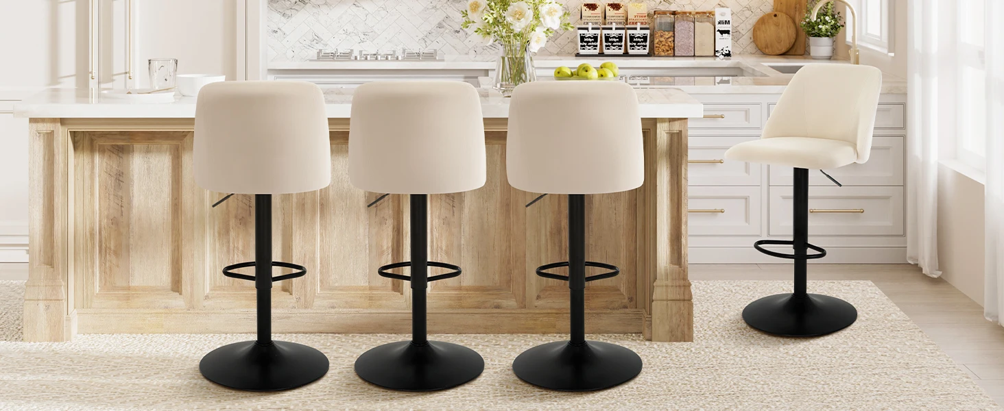 Upholstered bar chairs in cozy kitchen scene