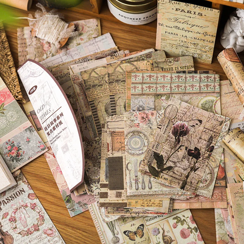 100 pcs Vintage Material Paper DIY Diary Album Background Paper Decoration Flower Butterfly Scrapbooking Junk Journal Supplies ﻿ 6
