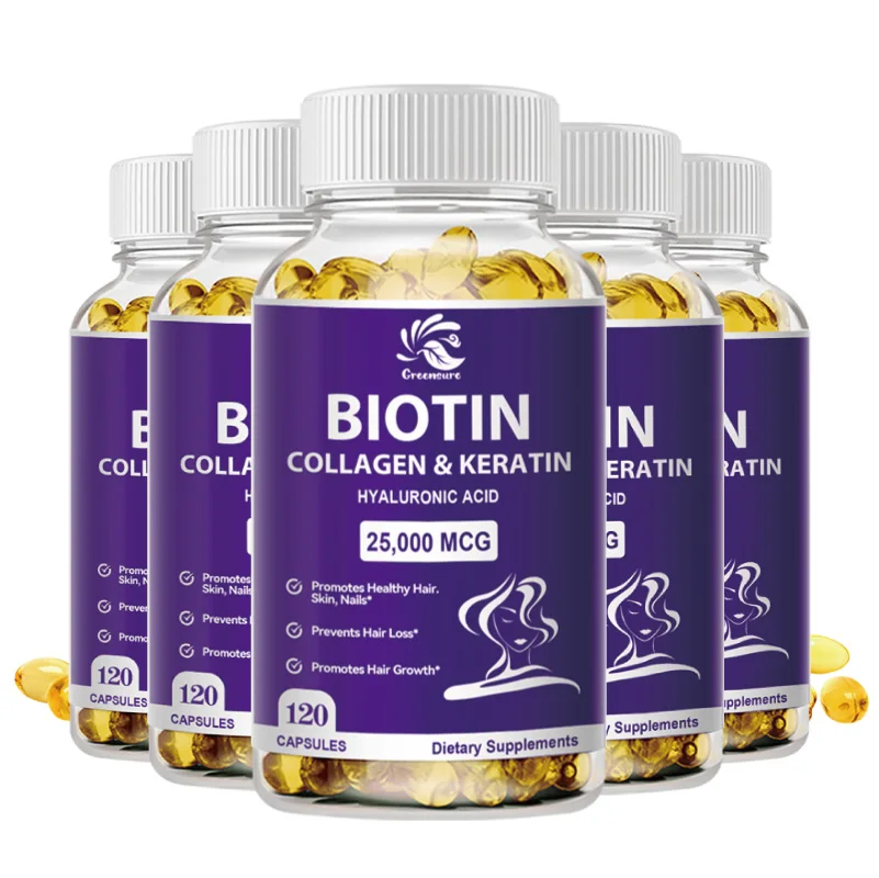 

60/120Pcs Biotin & Collagen Supplement, Strong Nails, Shiny Hair, Glowing Smooth Skin, Vegetarian Capsules