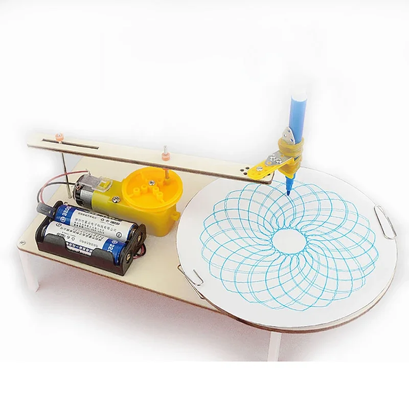 Drawing Robot Kids DIY Educational Wooden Electric Plotter Kit Model Automatic Painting Science Electronics Kit Experiment