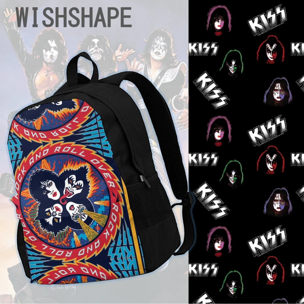 Kiss Band Backpacks Rock Music Bag Casual Business Youth Print Backpack Fun Daily Hiking
