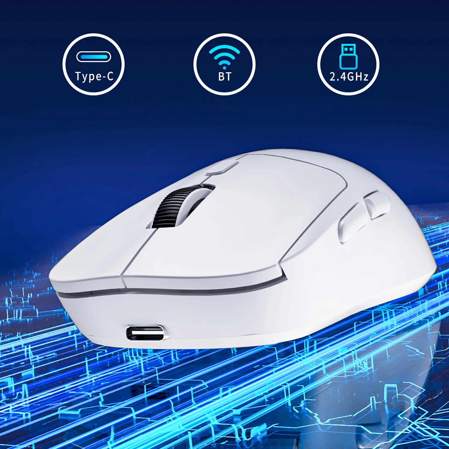 Lightweight Wireless Gaming Mouse with 2 Mode 2.4G USB-C Wired Bluetooth 26K DPI PAW3395 Optical Sensor for PC/Laptop/Win/Mac