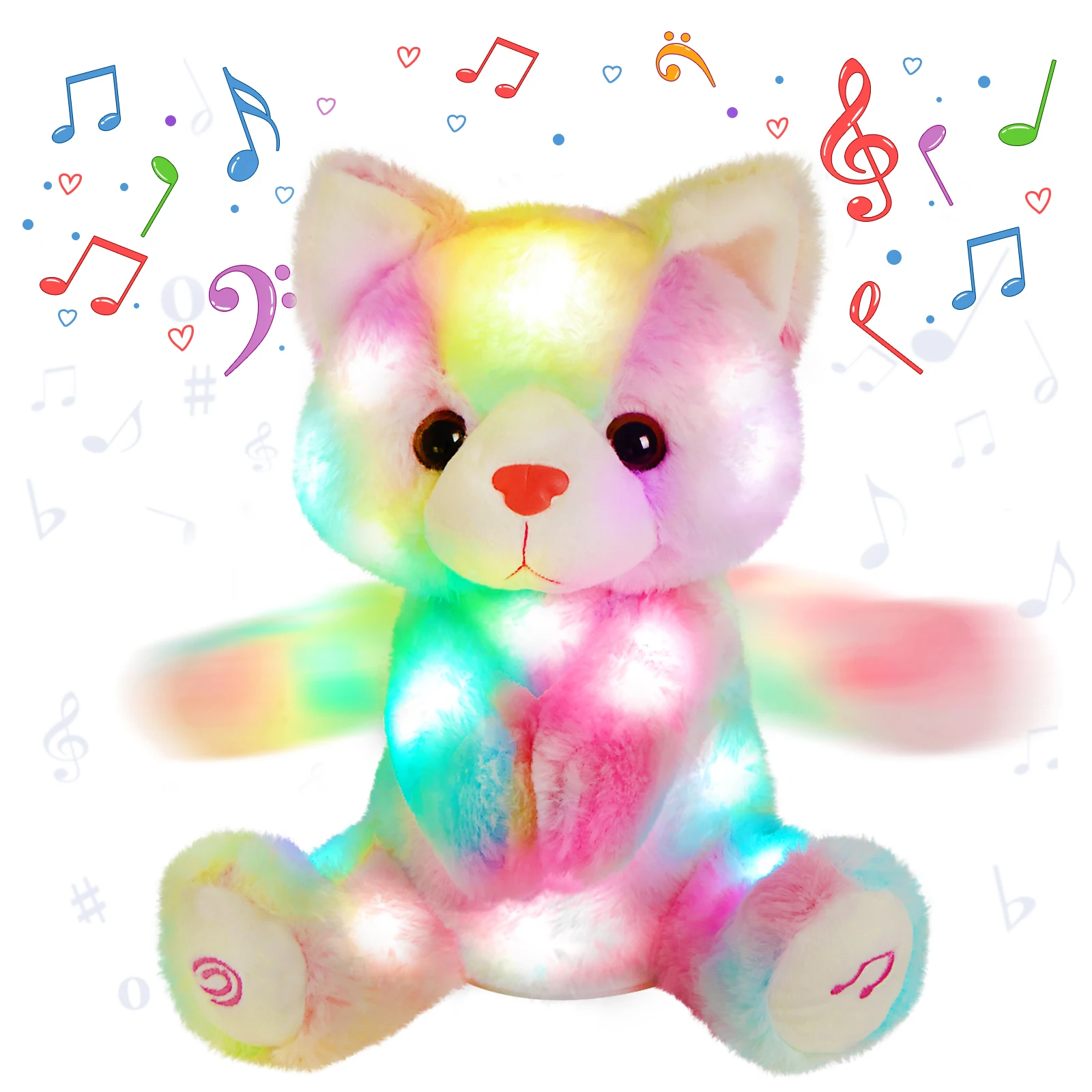 Claping Hand Cat Colorful Gift Stuffed Animals Toy PP Cotton LED Light Plush Toys Electric Birthday Gifts for Girls Children