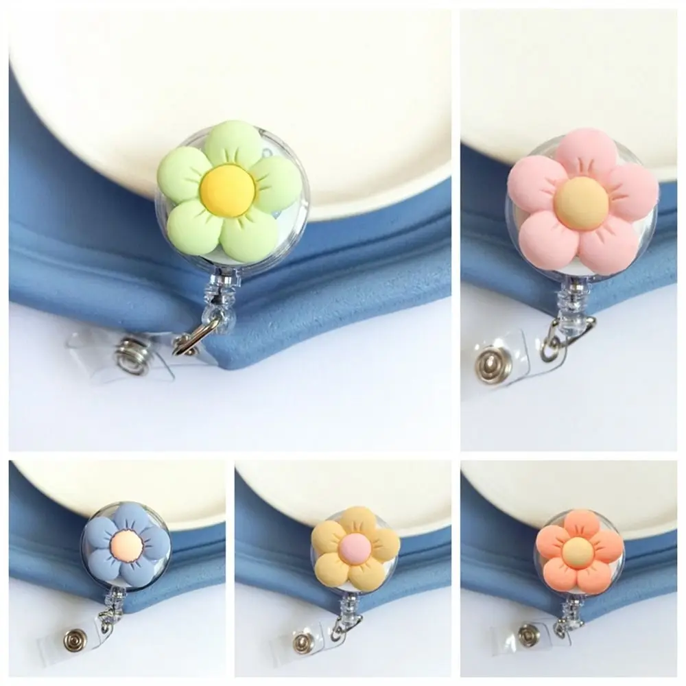 Cartoon Flora Nurse Badge Reel Name Tag Retractable Flower Badge Holder Chest Card ID Card Easy Pull Buckle Doctor Students