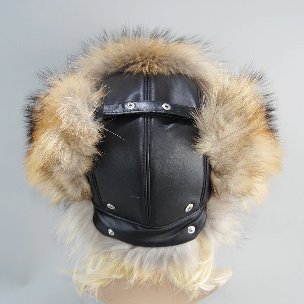 Real Fox Fur Hat Women's Russian Ushanka Aviator Trapper Snow Skiing Hat Caps Earflap Winter Raccoon Fur Bomber fur hats