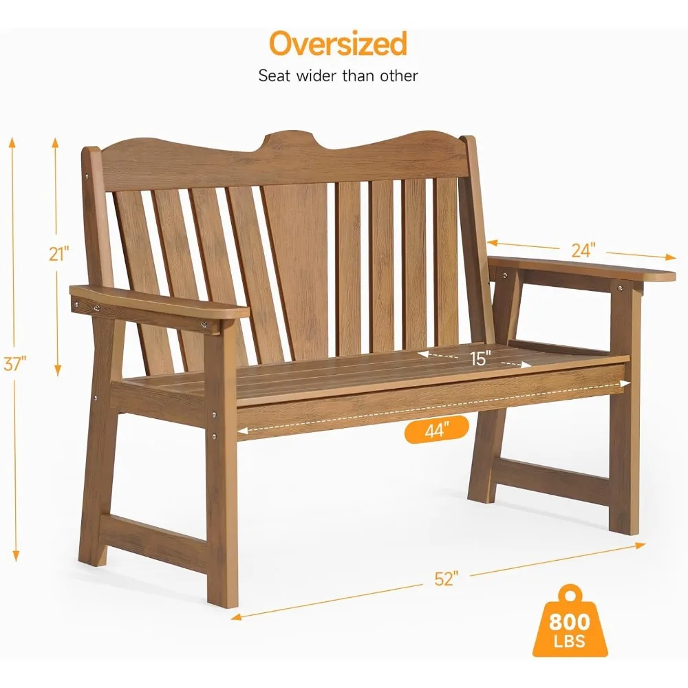 Outdoor Bench, 2-Person Weatherproof Garden Bench with Wide Armrests and Backrest, All-Weather Patio Bench Will not Rot and Fade 3