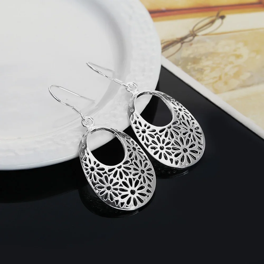 New 925 Sterling Silver Earrings for elegant lady Women Jewelry Carved oval earrings Mother's Day Gifts