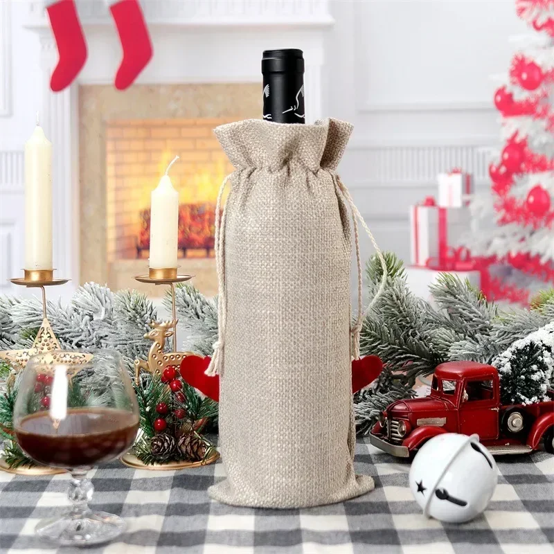 Reusable Merry Xmas Wine Bottle Cover Christmas Decorations Santa