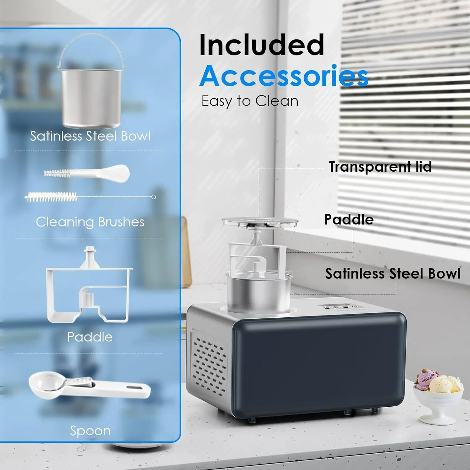 Maker for Home: 2L Automatic Ice Cream Maker Machine with Yogurt Mode, Stainless Steel Homemade Soft Serve Ice Cream M