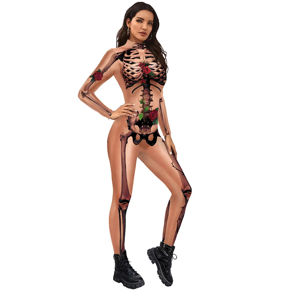 Halloween Jumpsuit Glow Fluorescent Skull Sexy Women Devil Ghost Party Carnival Performance Scary Costume Skeleton Bodysuit