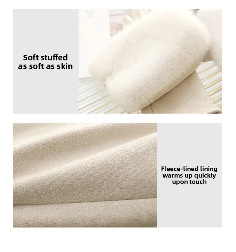 Women's autumn and winter rabbit fur gloves plus velvet thickened windproof and warm riding cold-proof touch screen suede gloves