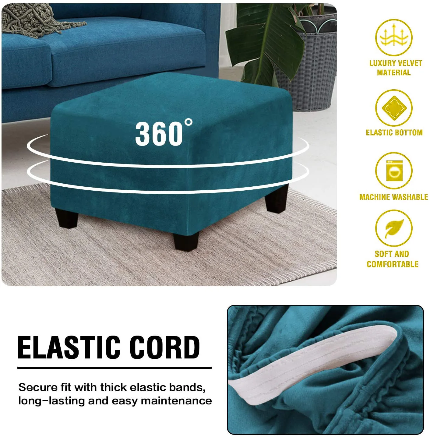 Thickened Velvet Ottoman Stool Covers Washable Square Living Room Sofa Footrest Protector Elastic All-inclusive Furniture Covers