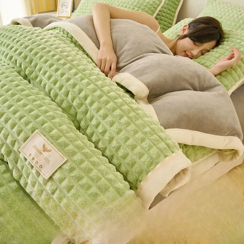 

Winter Quilts for Double Bed Quilt Double Layer Thicken Soft Quilts Plaid Fleece Nordic Super Warm Plush Comforter