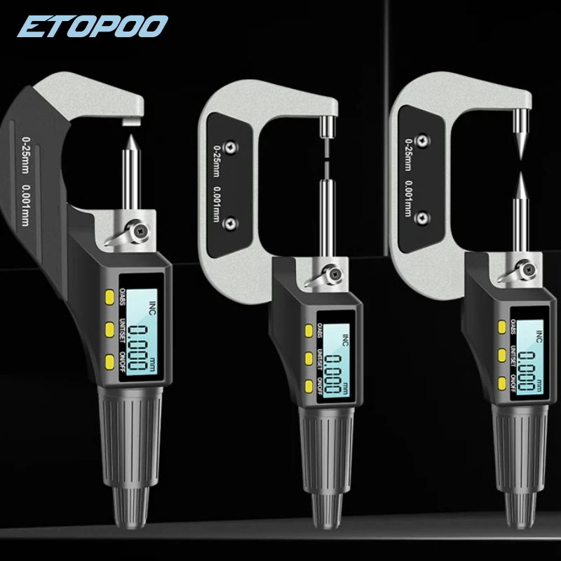 0-25mm 다기능 디지털 마이크로미터 허리형 드럼 벽 두께 측정기 이중 볼 헤드 이중 포인트 헤드 디지털 두께 게이지