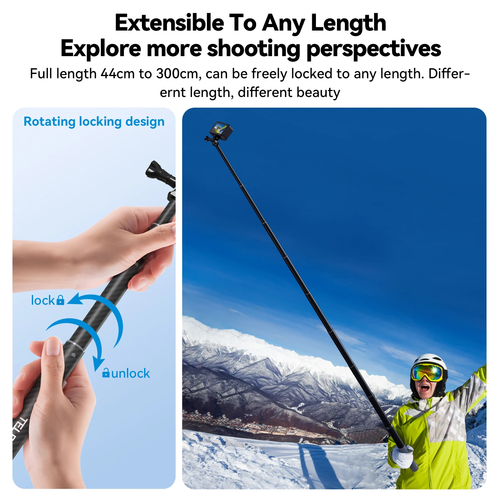 TELESIN 3M Carbon Fiber Selfie Stick Monopod Extendable
