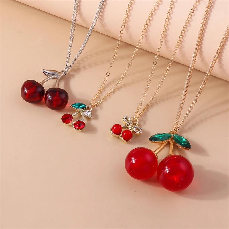 Modische Halskette mit rotem Kirsch-Anhänger für Damen und Mädchen, Party, Festival, Schmuck, Dekoration