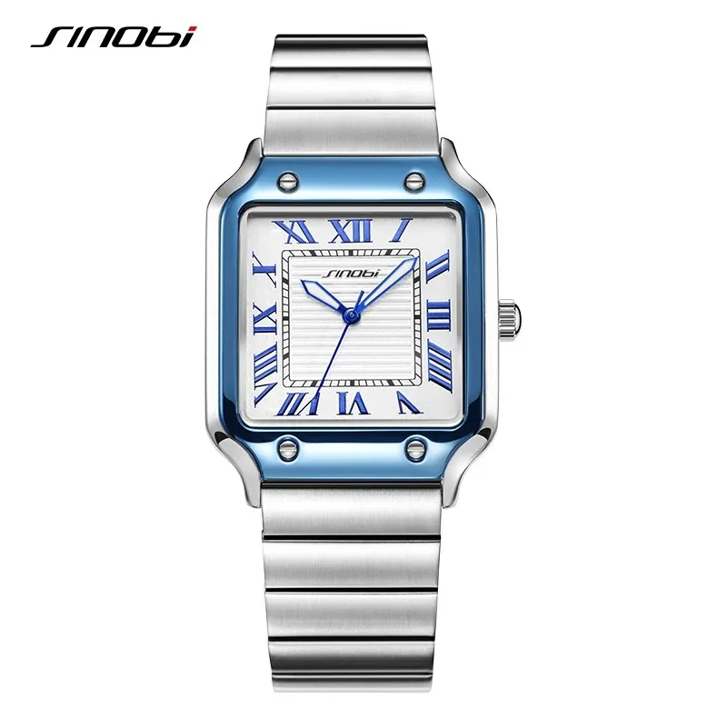Montre homme quartz professionnelle acier inoxydable - Cadran carré lumineux étanche relogio masculino