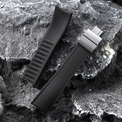 Premium Curved End Fluoro Rubber Quick Release Watch Strap - Available in Multiple Sizes - 22mm (Black - Silver Buckle)