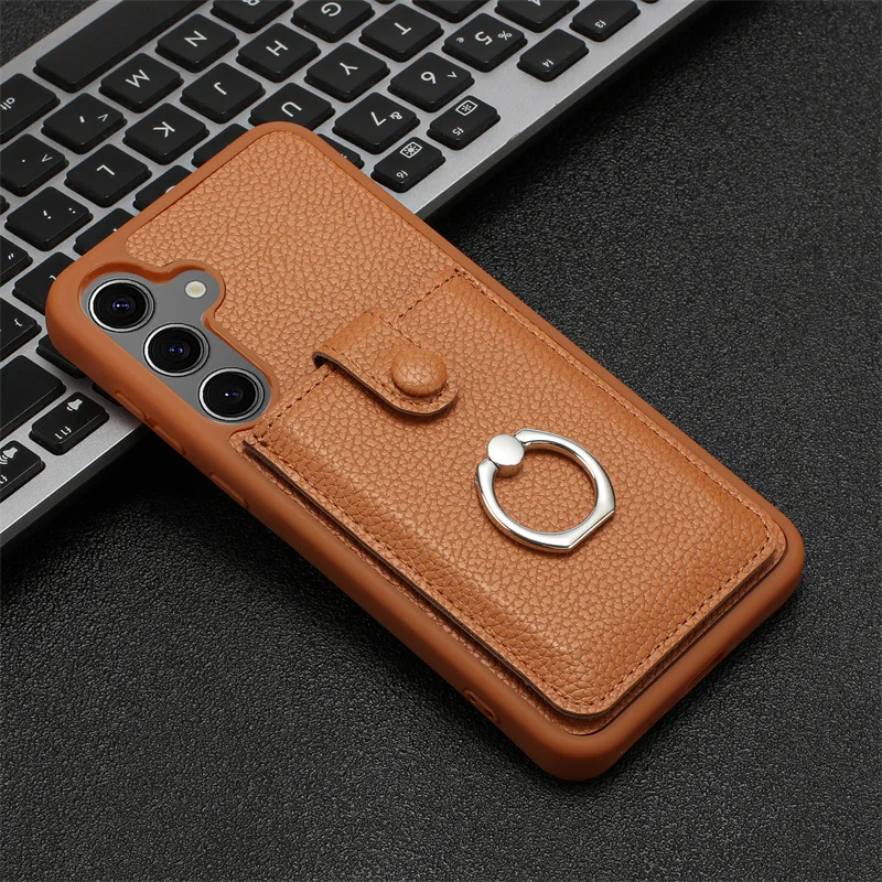 Leather Wallet Phone Case with Ring Holder and Card Slot