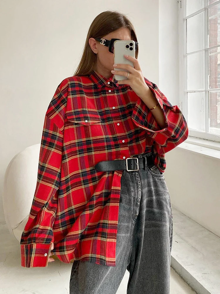 Acquista Camicie da donna primaverili e autunnali Camicia ampia scozzese a maniche lunghe alla moda casual in Italia a partire da 25