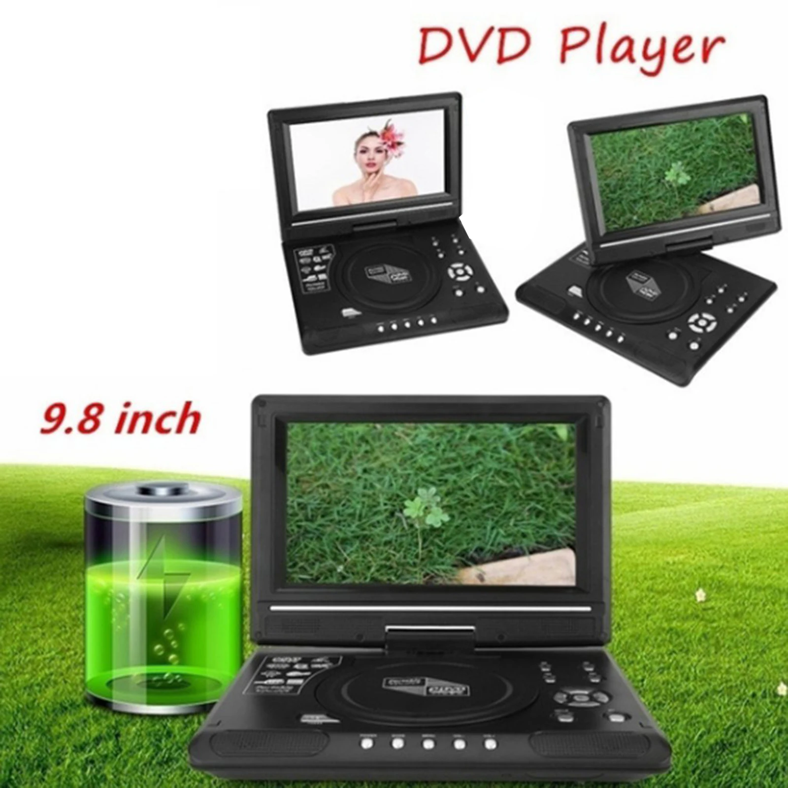 9.8inch 16:9 Widescreen 270&deg; Rotatable LCD Screen Home Car TV DVD Player Portable VCD Compact Disc MP3 Viewer with Game Function