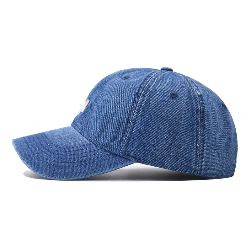 Couples baseball cap W letter W-hat Korean version Sun hat Hole Spring Autumn Wash denim Woman's hat Cap Hip Hop Fitted Cap