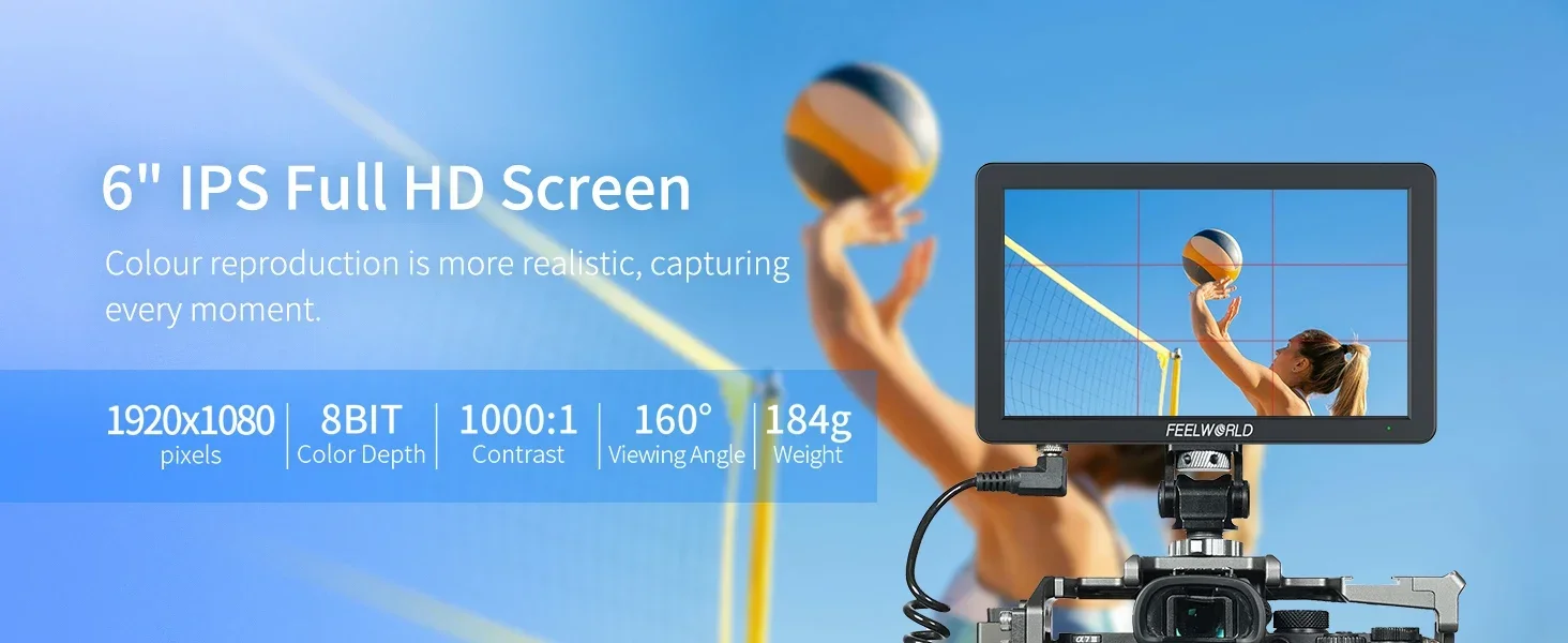 FEELWORLD T6 6Inch On-camera Field Monitor 3D LUT 4K HDMI 1920x1080 IPS Aluminum