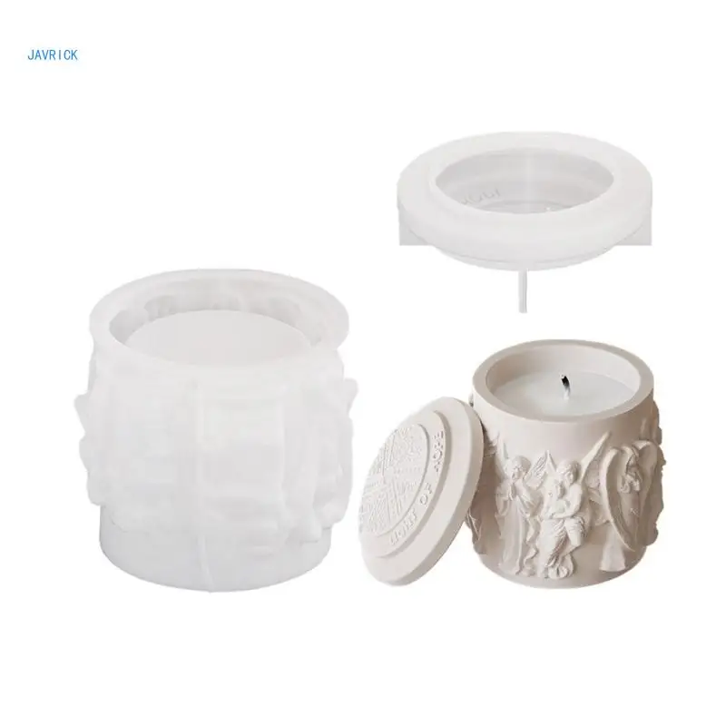 

Silicone Storage Jar Mold with Lid Angel Statue Holder Mould Set for Resin Cement Concrete and Plaster Craft Home