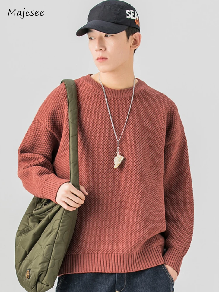 

Solid Sweaters Men 4 Color Simple Autumn Casual Hong Kong Style Couple Textured Pullovers Daily Youthful Advanced Comfortable