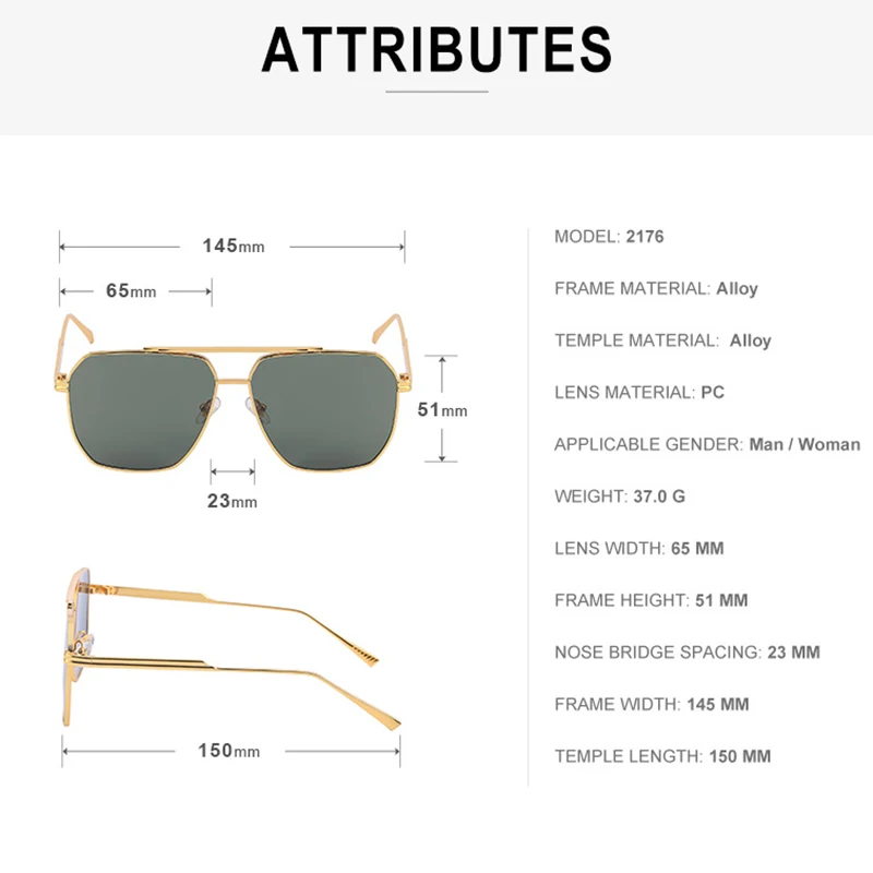 UILYNIU 2 Pièces Lunettes De Soleil Carrées Surdimensionnées, Rectangulaire Lunettes De Soleil Femme Homme, Flat Top Sunglasses, Fashion Grand Cadre