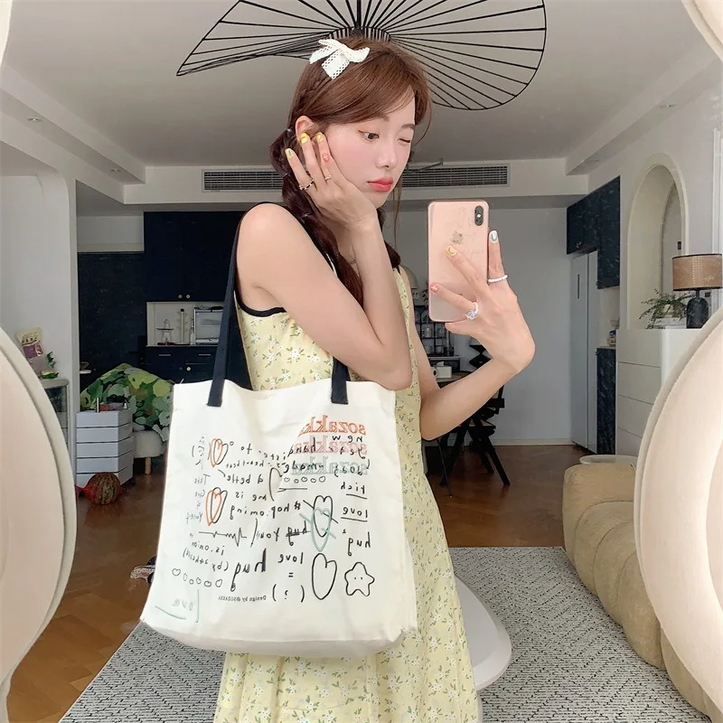 

Large Capacity Kawaii Printed Canvas Shoulder Bag Woman Female Girls Cute Shopper Handbags Shopping Tote Hand School Bags Ecobag