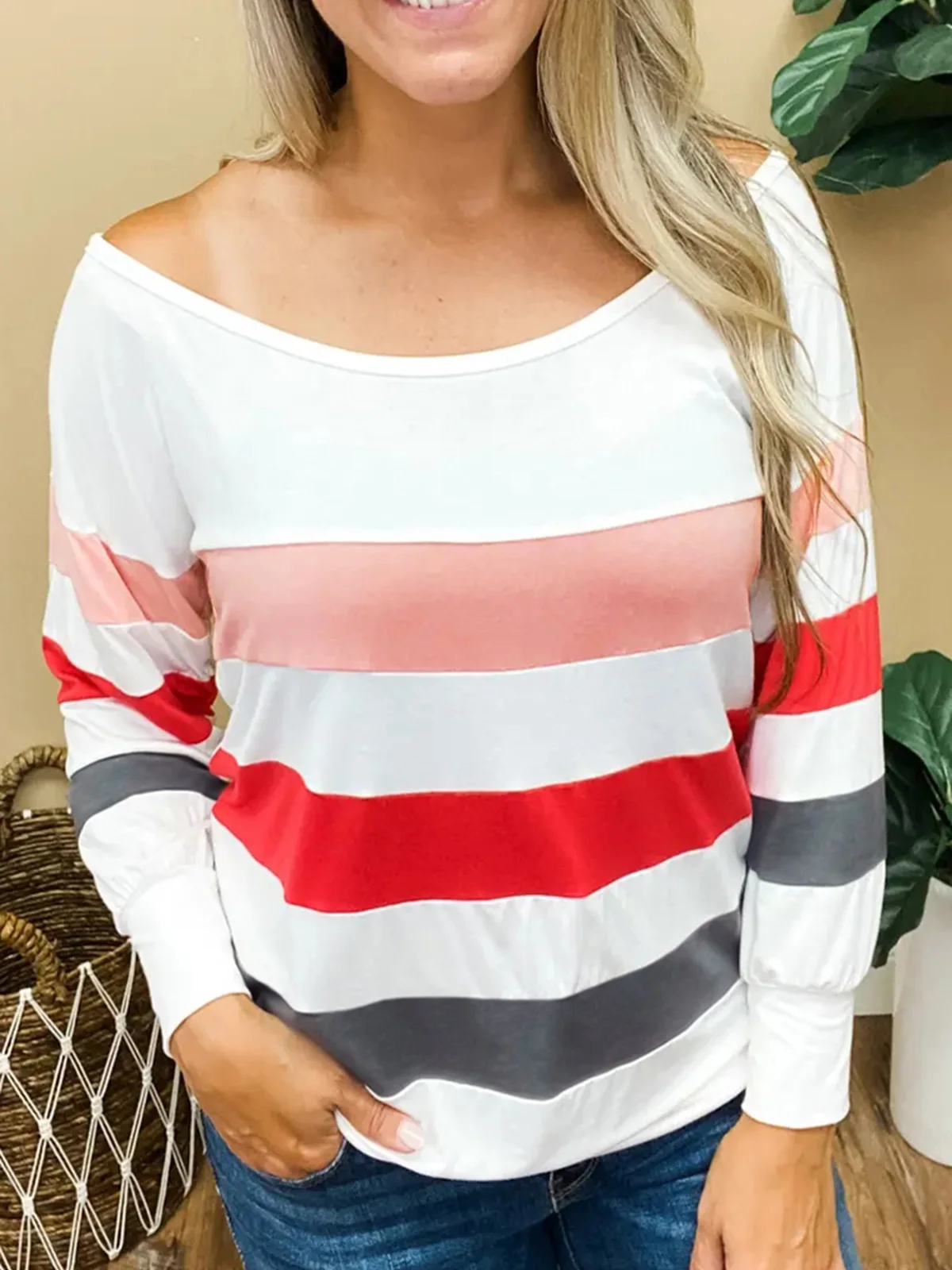 

Colorful Striped Long Sleeve Blouse 2023 Retro Women Casual Harajuku Streetwear Comfy Autumn Print Commuter Fashion Tee