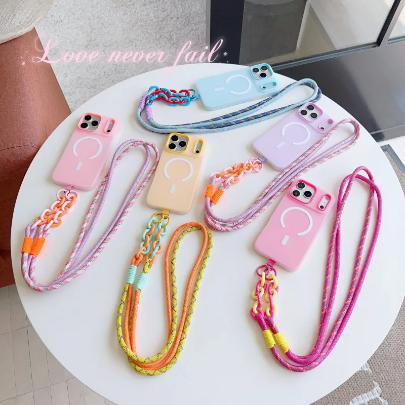 Magnetic Shockproof Candy Crossbody Lanyard Case with Braided Neck Strap