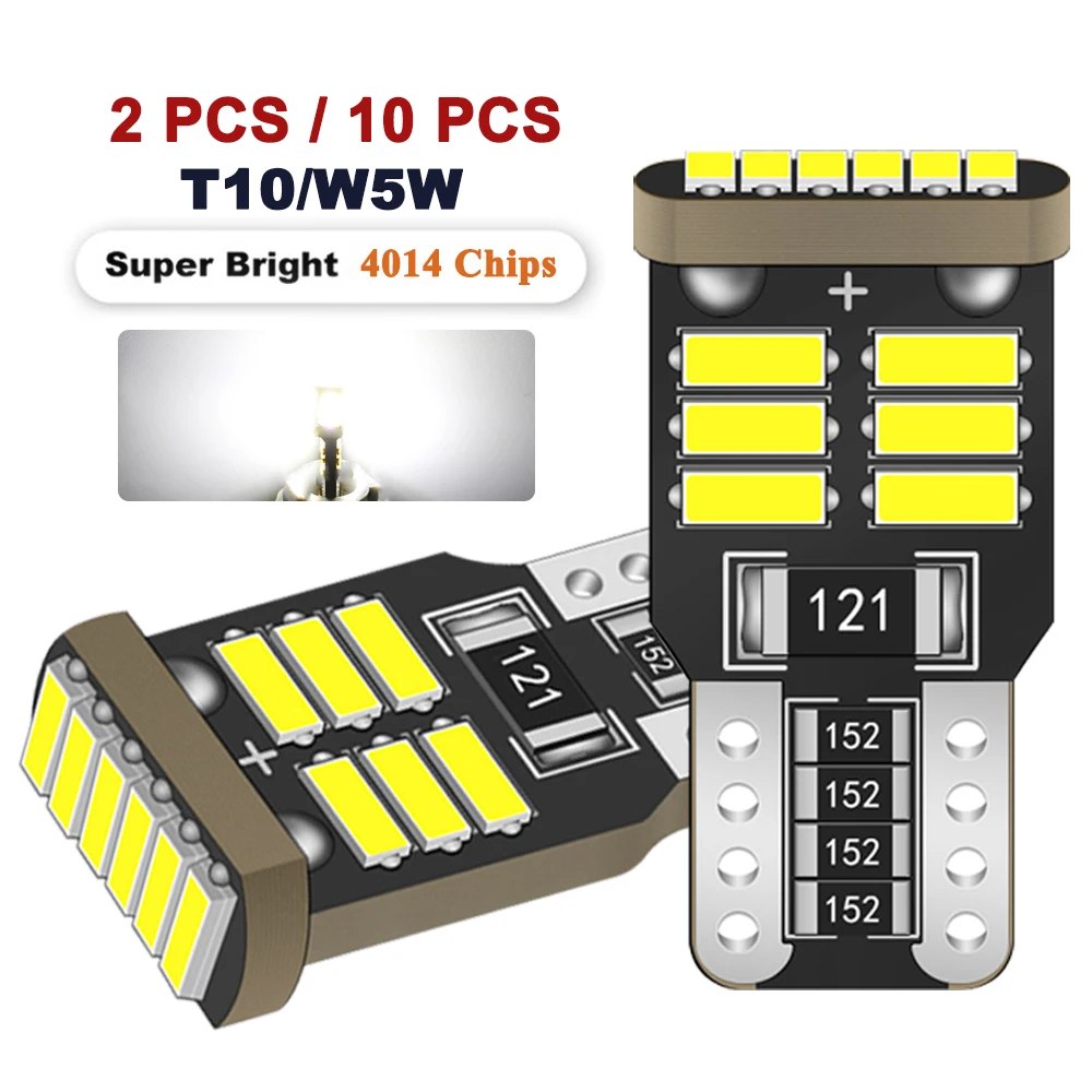 2/10 шт., суперъяркие белые лампы Canbus T10 W5W, 12 В, 4014-18SMD, 6500K, подсветка салона автомобиля 2/10 шт., суперъяркие белые лампы Canbus T10 W5W, 12 В, 4014-18SMD, 6500K, подсветка салона автомобиля