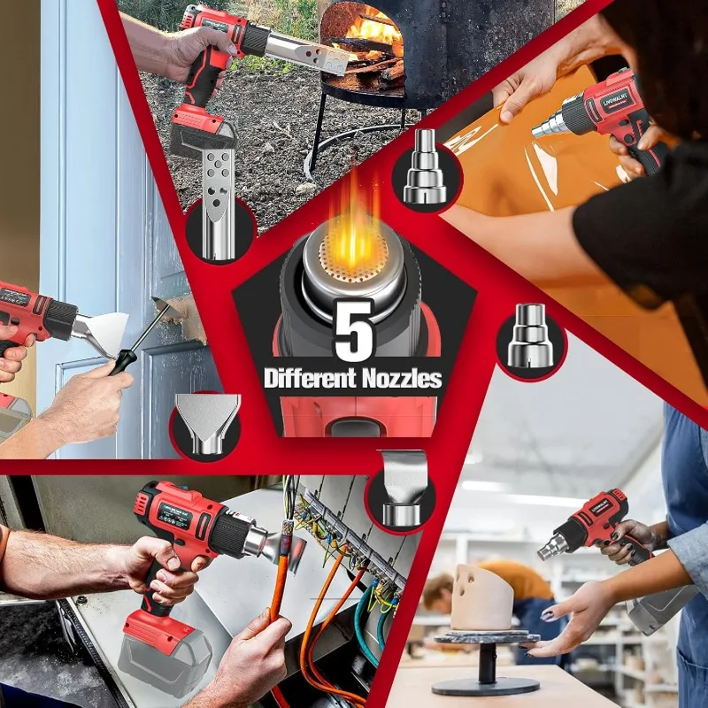Cordless Heat Gun for Milwaukee m18 Battery LIVOWALNY 18V 350W Hot Air Gun I300℃(572°F)II:550℃（1022°F)  Shrink Tubing No Battery 6