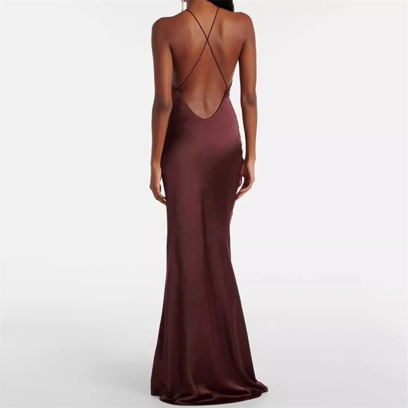 Women's dress New lace patchwork suspender long dresses for summer 2025 Sexy backless party dresses sleeveless Evening dresses 2