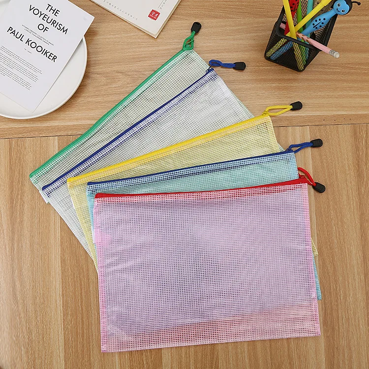 

A4 Grid Zipper File Bag Creative Student Stationery Waterproof Pen Bag Office Transparent Information Bag Note Receipt Pocket