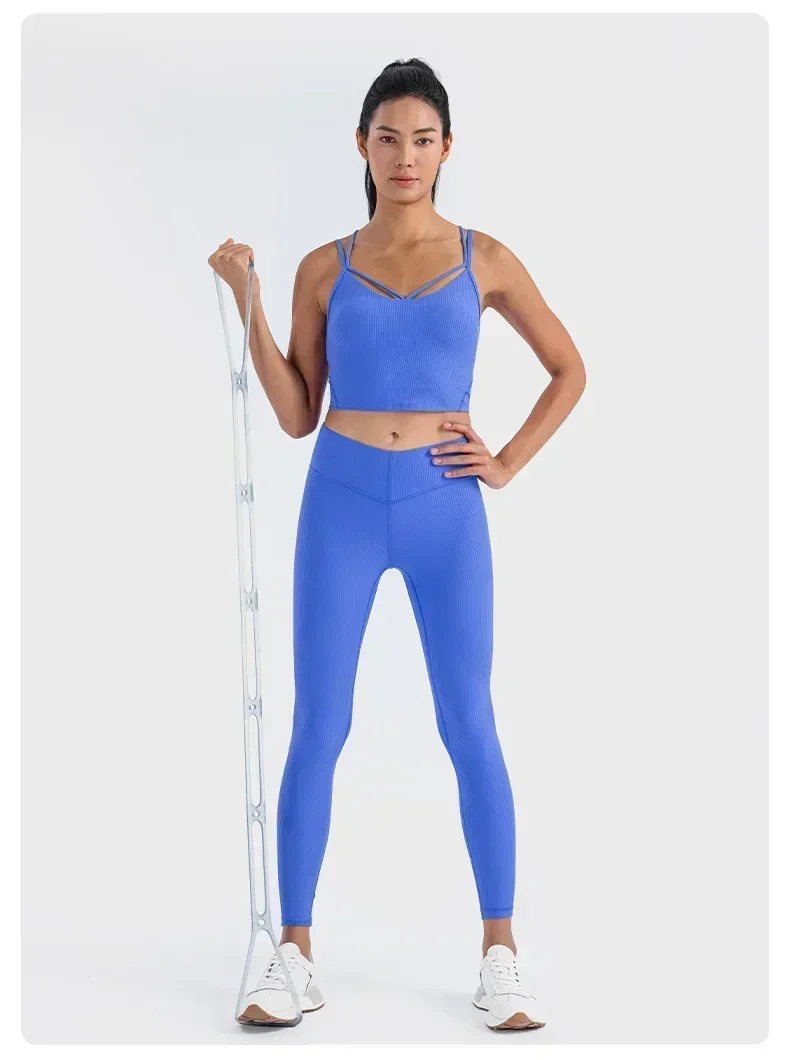 Women Align Strappy Tank Yoga Sports Ribbed Vest With Chest Pad Sexy Thin Belt High Elastic Tight Running Sports Sling Bra
