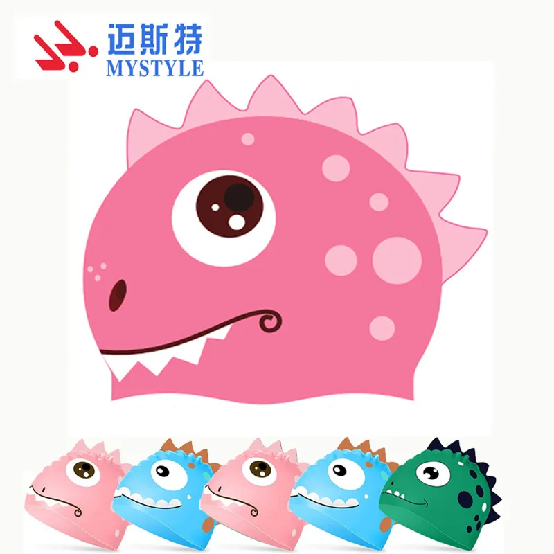 

Swimming caps kids cartoon dinosaur diving cap comfortable silicone swimming cap