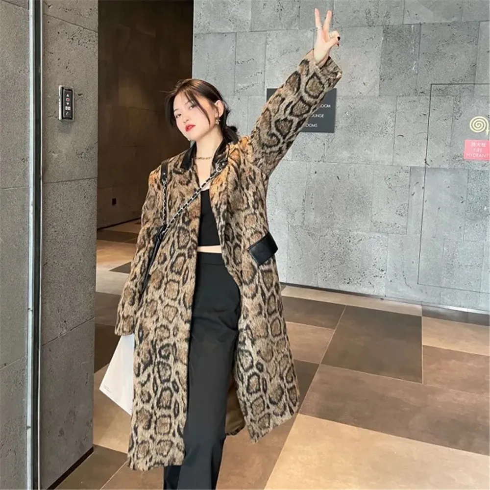 Y2Kformal DressesAutumn And Women'S Winter Thick Plus Cotton Coffee Color Big Snake Stitching Black Medium Long Woolen Retro Coa