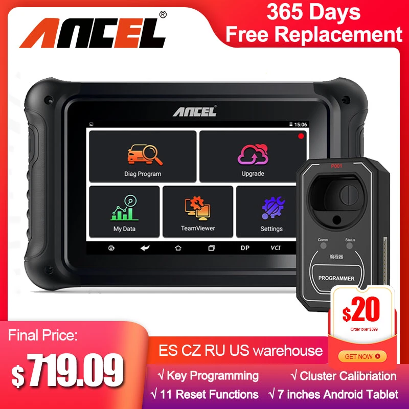 ANCEL DP500 Key Programmer Immobilizer Cluster Calibriation Professional EEPROM Chip Read Car Scanner OBD2 Diagnostic Tools best automotive engine analyzer