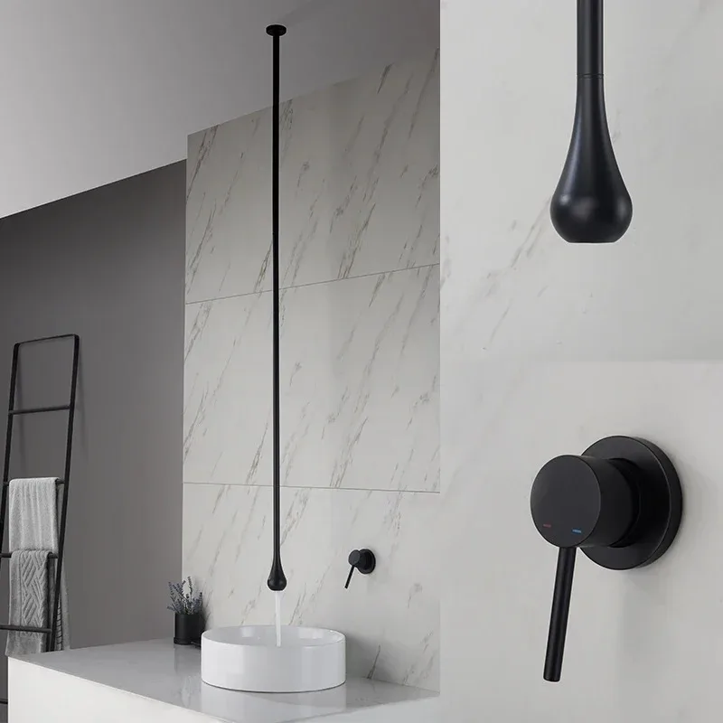 

Water Drop Hang Ceiling Faucet Bathroom Basin Bathtub Tap Solid Brass Wall Mounted Hot Cold Water Sink Mixer Tub Hardware