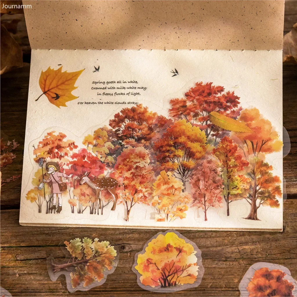 Nature-Themed Colorful Tree Stickers Set - DIY Scrapbooking & Diary Decor Stationery Pack (40 Pieces)