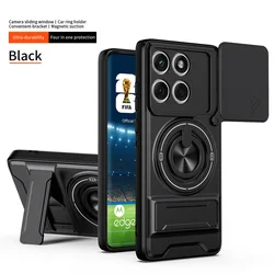 Sleek Magnetic Car Holder Case with Slide Lens Camera Protection Cover for Motorola Moto X70 Air (Black)