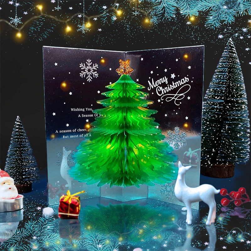3D Pop Up Christmas Card with Envelope Christmas Tree Greeting Card Creative Blessing New Year Xmas Gift for Friend