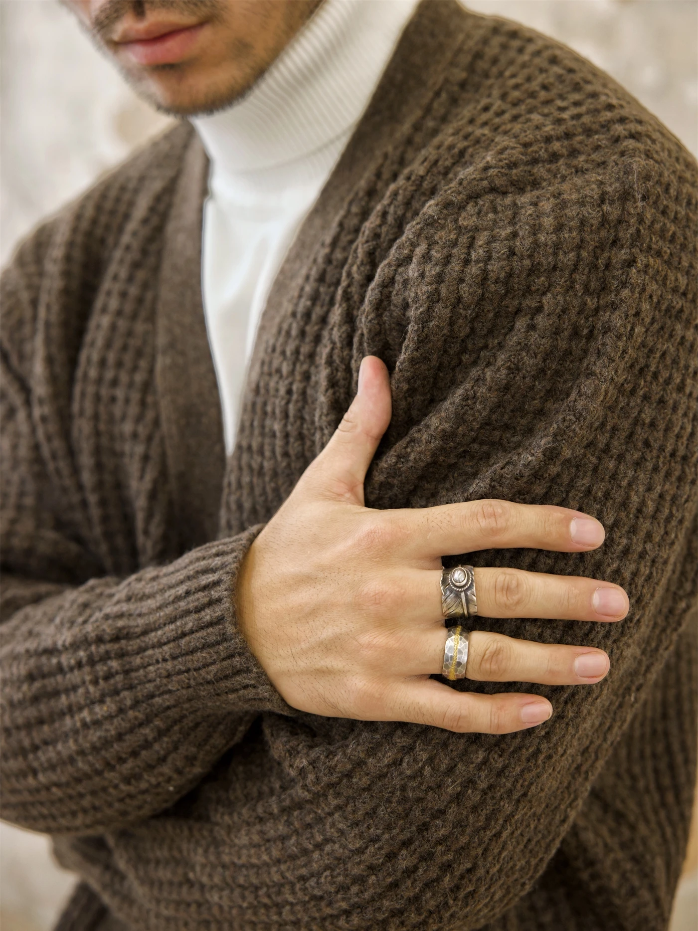 Men's Waffle V-neck Cardigan Casual Basic Sweater