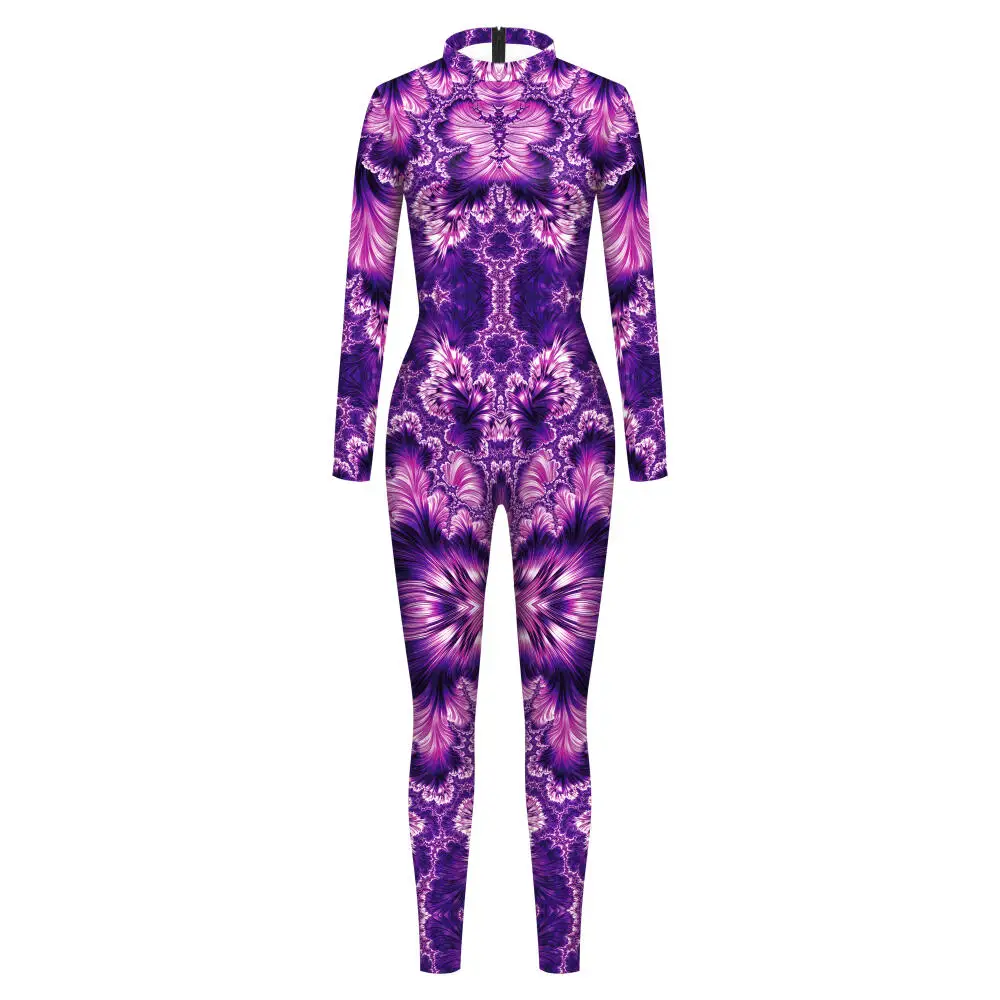 [You're My Secret] Multicolour Printing Holiday Women Jumpsuit Halloween Bodysuits Cosplay Costumes Role Playing Dress Up Outfit