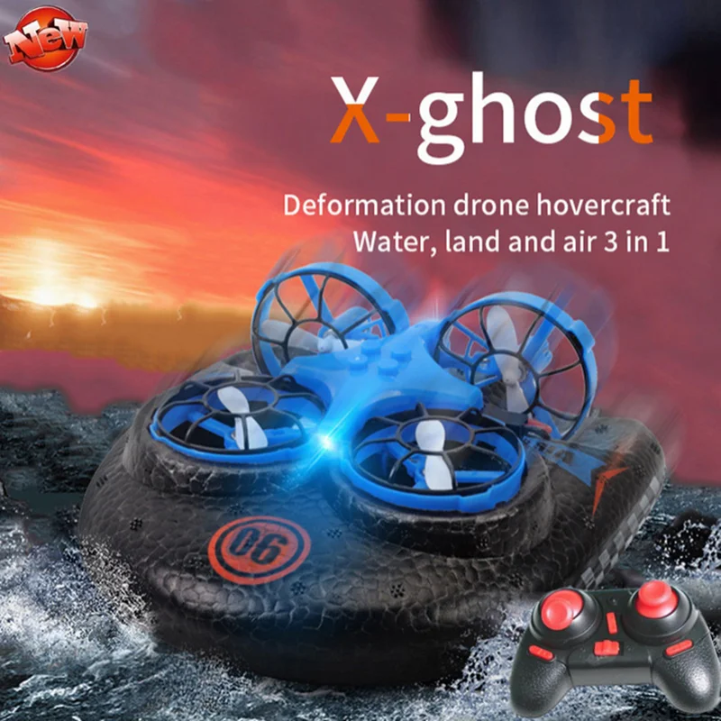 Multifunzione Water Land Air 3 A 1 Telecomando Elettrico Rc Hovercraft 2.4G Ad Alta Velocità Terra/Acqua Guida Sky Fly Rc Barca Giocattolo